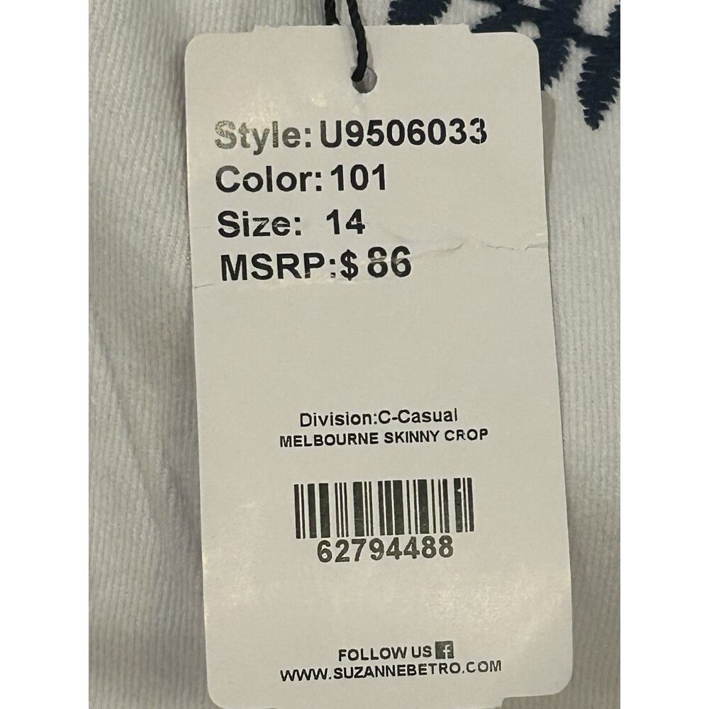 NWT Suzanne Betro Denim White Embroidered Skinny Cropped Jeans Women's size 14 - Picture 5 of 6